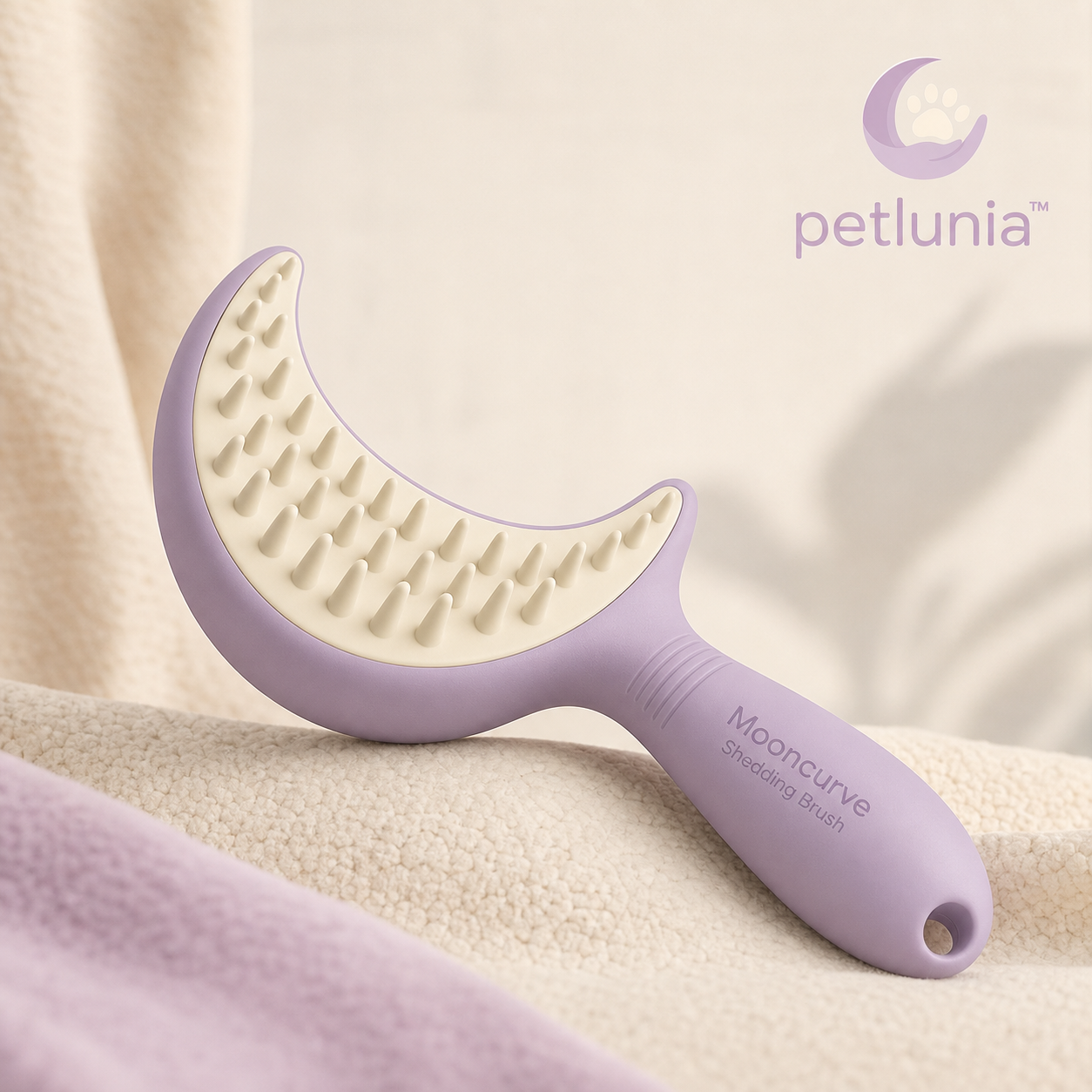 Petlunia™ Mooncurve Shedding Brush — Crescent Grooming Tool for Loose Fur
