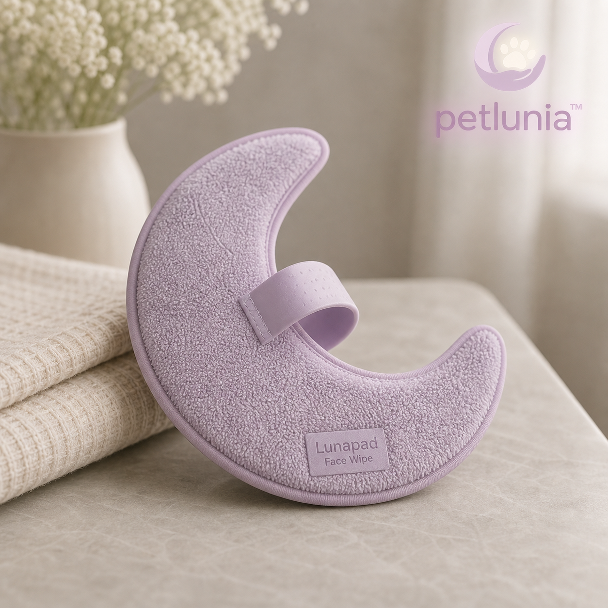 Petlunia™ Lunapad Face Wipe — Crescent Hand Pad for Gentle Facial Grooming
